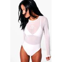 Bad Habits Mesh Long Sleeve Bodysuit - white