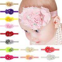 Baby Chiffon Headband Handmade Flower Hair Accessories With Rhinestone In Center