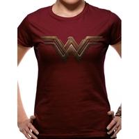 batman vs superman wonder woman logo fitted t shirt burgundy medium
