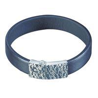 Baldessarini Oxydised Silver Black Leather 21cm Mens Bracelet