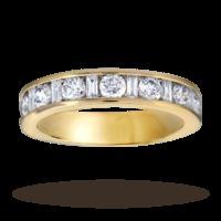 Baguette and brilliant cut 1.00 carat total weight diamond half eternity ring in 18 carat yellow gold