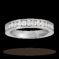 Baguette and brilliant cut 0.75 carat total weight diamond half eternity ring in 18 carat white gold