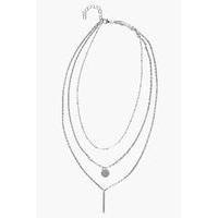 Bar And Coin Layered Necklace - silver