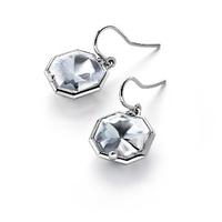 Baccarat Silver Clear Crystal Octagon Hook Earrings 2611977