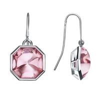 Baccarat Silver Pink Crystal Octagon Hook Earrings 2611978