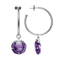 Baccarat B Flower Purple Crystal Hoop Earrings 2806592