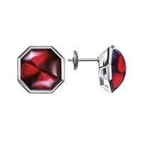 Baccarat Silver Red Crystal Octagon Stud Earrings 2611982