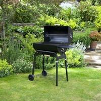 BBQZ Hooded Barrel Classic Charcoal Barbecue with Warming Rack - 45.6cm x 38.6cm Grill - 1 Metal Side Shelf - Wheels - Temperature Gauge - Black BBQ