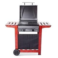 BBQZ Hooded 2 Gas Burner Barbecue with Lava Rock - 48cm x 42cm Grill and Griddle - 2 Wooden Side Shelves - Wheels - Black BBQ