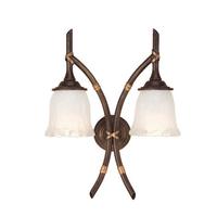 BB2/B/GS153 Bamboo bronze double wall light with glass shades