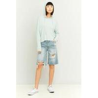 BDG Distressed Blue Denim Midi Bermuda Shorts, BLUE