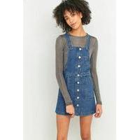 bdg button down blue denim pinafore dress blue