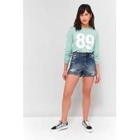 bdg mom medium wash destroyed denim shorts indigo