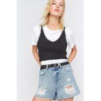 bdg high rise destroyed denim mom shorts light blue