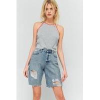 bdg longline boi denim shorts light blue