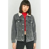 BDG Western Borg-Lined Washed Black Denim Jacket, BLACK