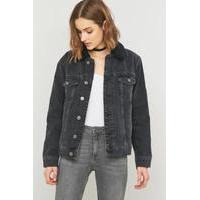 BDG Oversized Western Sherpa Black Denim Jacket, BLACK