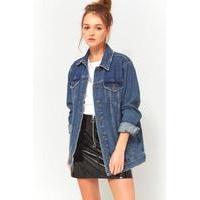 bdg western medium wash long denim jacket light blue