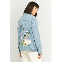 bdg embroidered bird light blue denim jacket light blue