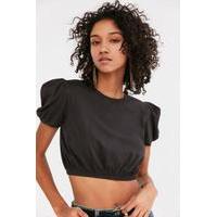 BDG Taurus Rising Padded Shoulder Top, BLACK