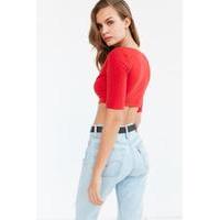 BDG Delaney 1/2-Length Sleeve Crop Top, RED