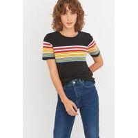 BDG Rainbow Black Placement Striped T-shirt, BLACK