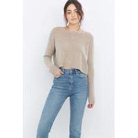 BDG Cropped Boat Neck Jumper, BEIGE