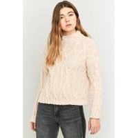 BDG Alice Cable Knit Mock Neck Jumper, PEACH