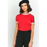 bdg striped sporty round neck t shirt red