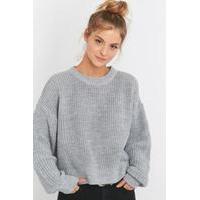 BDG Waffle Knitted Fisherman Jumper, GREY