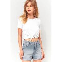 BDG Knot-Front Cropped T-Shirt, WHITE