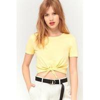 BDG Knot-Front Cropped T-Shirt, DARK YELLOW