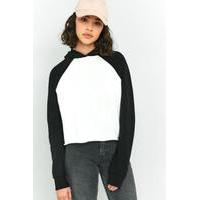 BDG Cropped Long Sleeve Raglan Baseball Hoodie, BLACK & WHITE