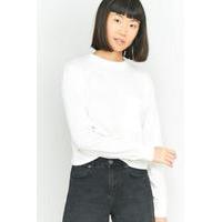 BDG Cropped Long Sleeve Sloppy Pocket T-shirt, WHITE