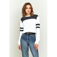 BDG Striped Sleeve Cropped Sweatshirt, BLACK & WHITE