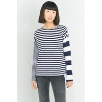 BDG Colour Blocked Striped Long Sleeve Shirt, NAVY