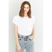 bdg padded rolled sleeve white pocket t shirt white