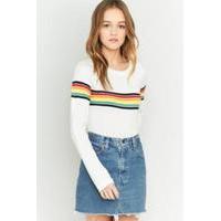 BDG Rainbow Placement Stripe Long Sleeve Top, CREAM