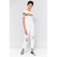 BDG Rainbow Striped T-Shirt, CREAM