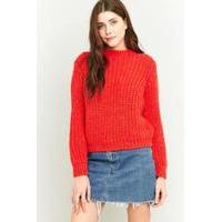 BDG Wide Ribbed Fisherman\'s Jumper, RED