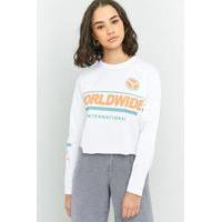 BDG Worldwide Orange Cropped Long Sleeve T-Shirt, WHITE