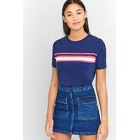 BDG Football Striped Navy Ringer T-shirt, NAVY