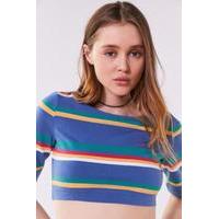 BDG Delaney 1/2-Length Sleeve Cropped Top, BLUE