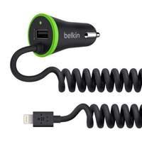 Belin Ultrafast 3.4 Amp Usb Car Charger With Usb Pass Through + Coiled Lightning Cable - Mfi Approved