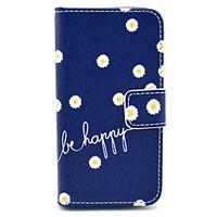 Be Happy Words with Chrysanthemum Flower Pattern PU Leather Full Body Case for iPhone 4/4S