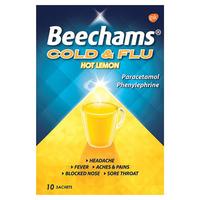 Beechams Cold And Flu Hot Lemon 10 Sachets