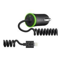 Belkin Micro Car Charger 2.1 Amp with Coiled Wired Lightning Cable - Black