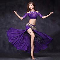 Belly Dance Outfits Women\'s Performance Lace Lace 2 Pieces Half Sleeve Natural Top Skirt