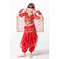Belly Dance Outfits Children\'s Performance Chiffon/Sequined Beading/Coins/Sequins 5 Pieces Fuchsia/Gold/Red/turquoise Kids Dance Costumes