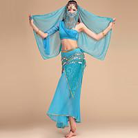 Belly Dance Outfits Women\'s Performance Chiffon / Chinlon Sequins 5 Pieces 6 Colors